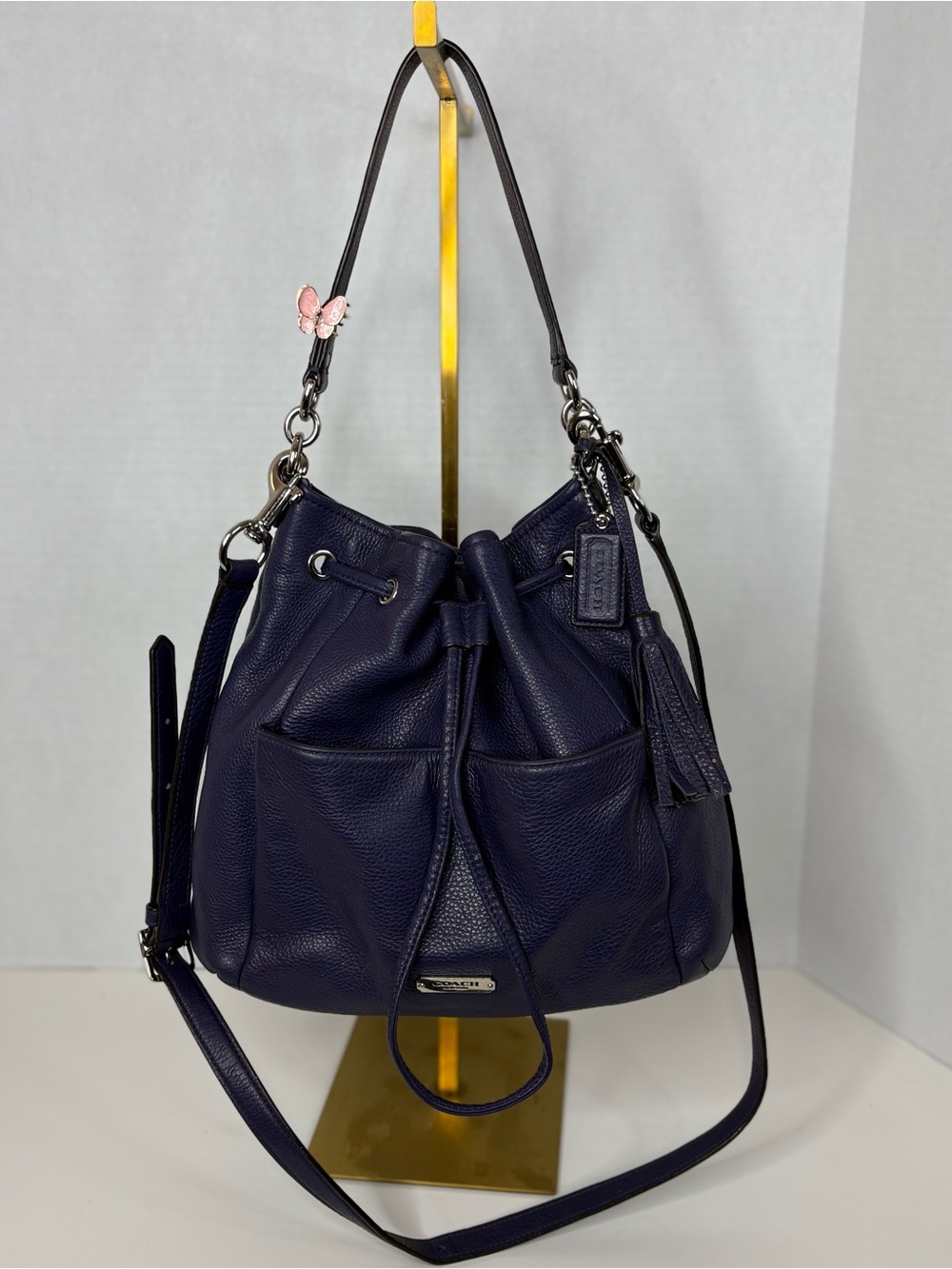 Coach Avery Leather Drawstring 2-way Bag in Indigo Purple EUC